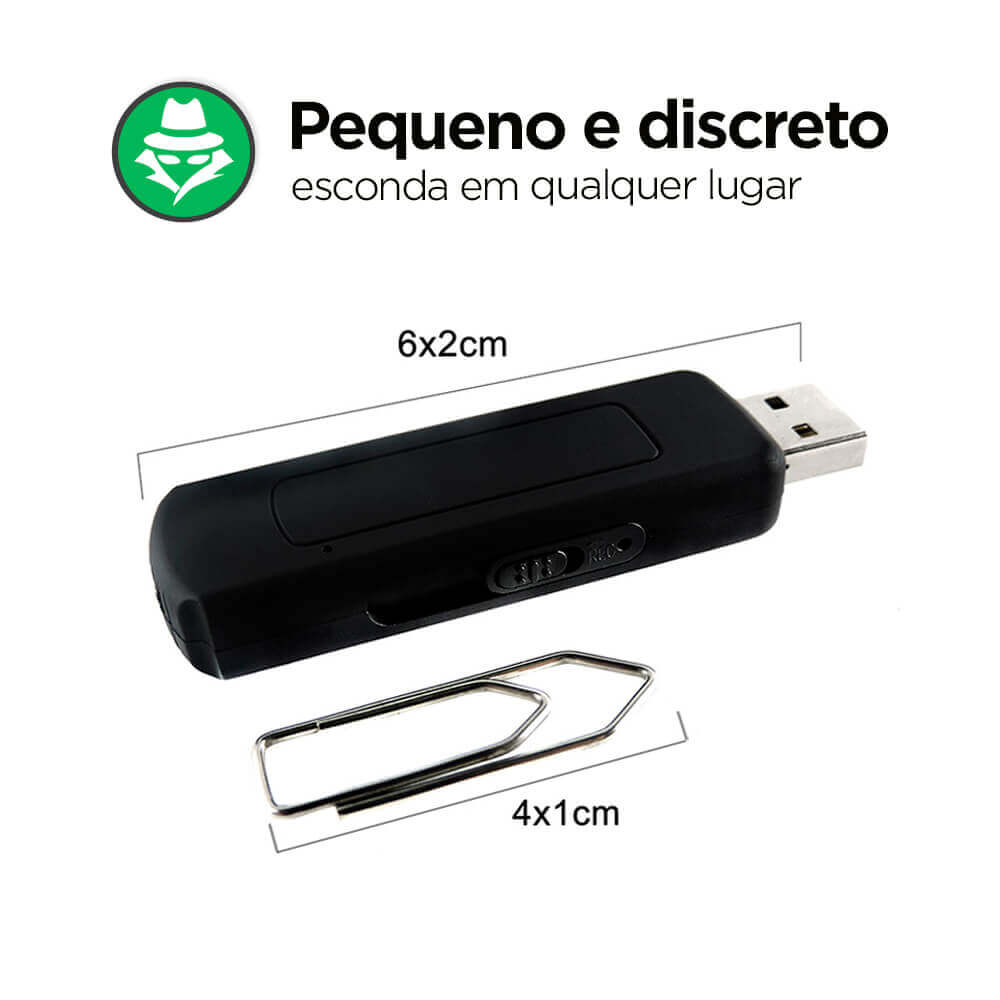 Pen Drive Espião Gravador de Voz, Guarda Até 140 Horas Empório Forte